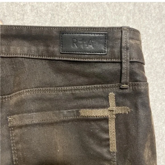 RTA Road To Awe Brush Velvet Jeans Sz 28 (30) Dark Olive Green Cotton Crop - Picture 3 of 10